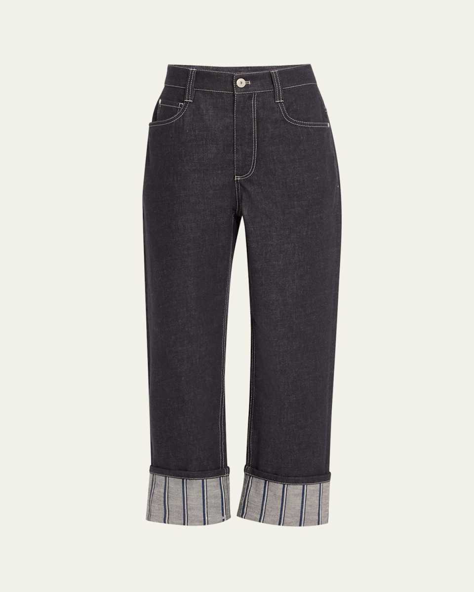 Striped Cuff Straight-Leg Ankle Jeans